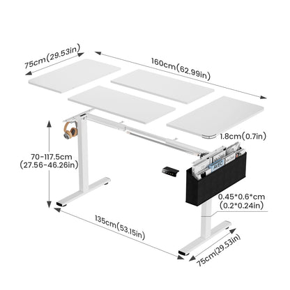 Elektrisch höhenverstellbarer Schreibtisch 160 x 75 cm, weiß-DUMONT
