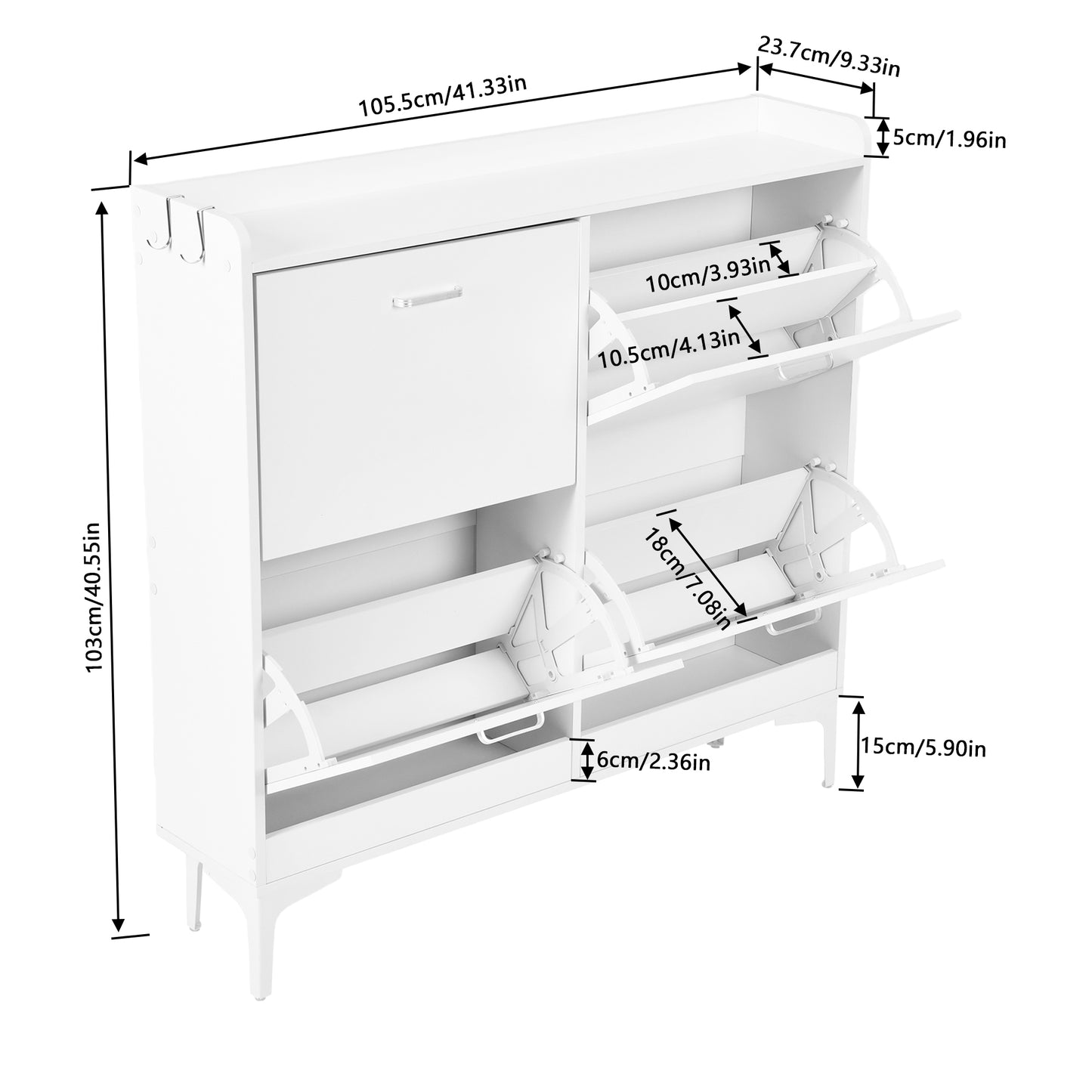 DURHAM Schuhschrank mit 4 Fächern, Schuhregal, 105 x 23 x 103 cm – MDF, Weiß