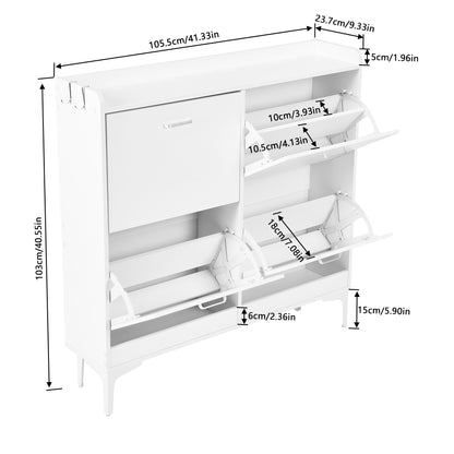 DURHAM Schuhschrank mit 4 Fächern, Schuhregal, 105 x 23 x 103 cm – MDF, Weiß