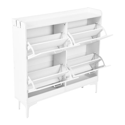 DURHAM Schuhschrank mit 4 Fächern, Schuhregal, 105 x 23 x 103 cm – MDF, Weiß