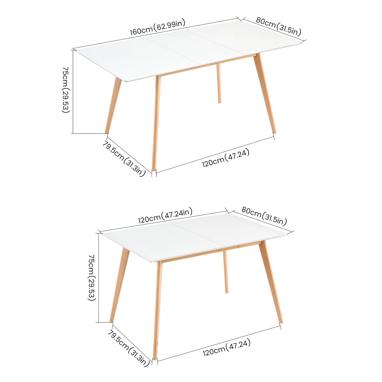 DUVALL Ausziehbarer Esstisch rechteckig weiß 120-160 cm