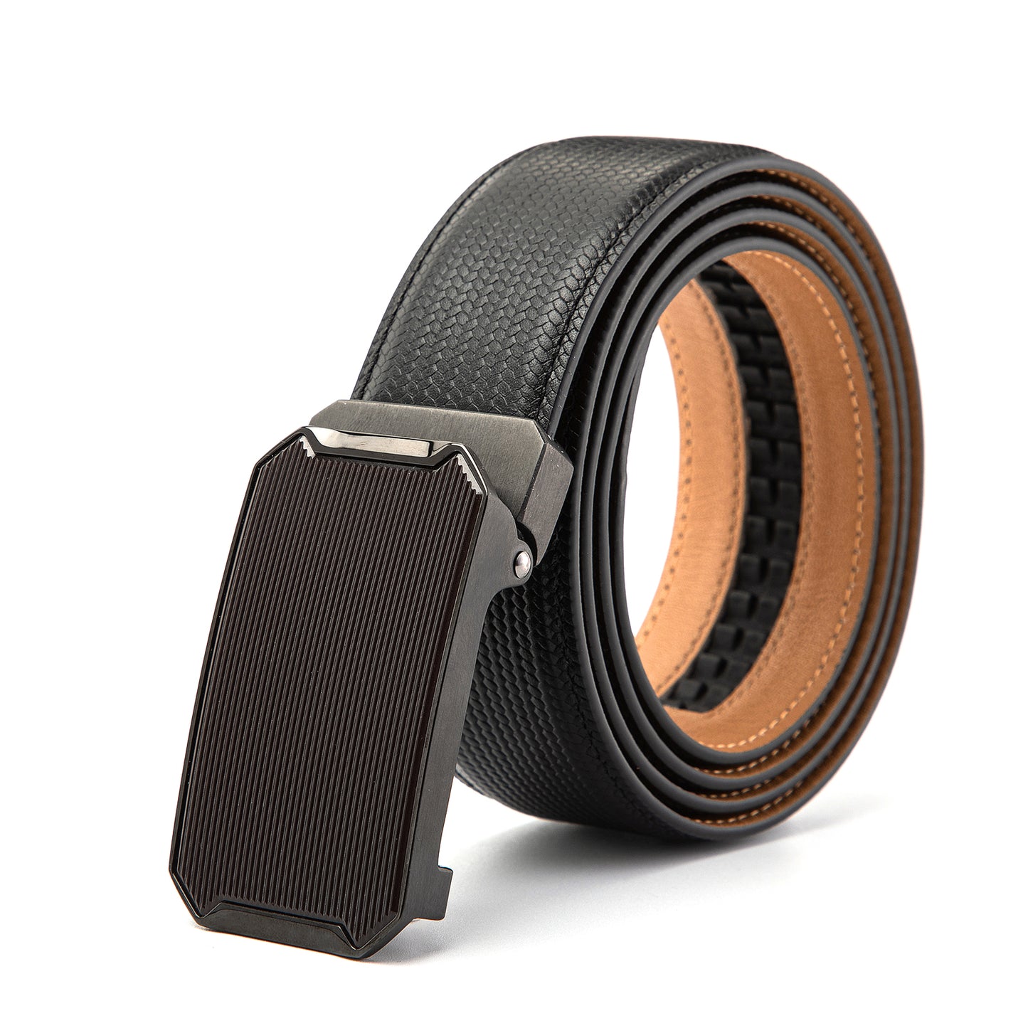 Derry Klassischer G¨¹rtel aus Rindsleder mit automatischer Schnalle, Gun Black,