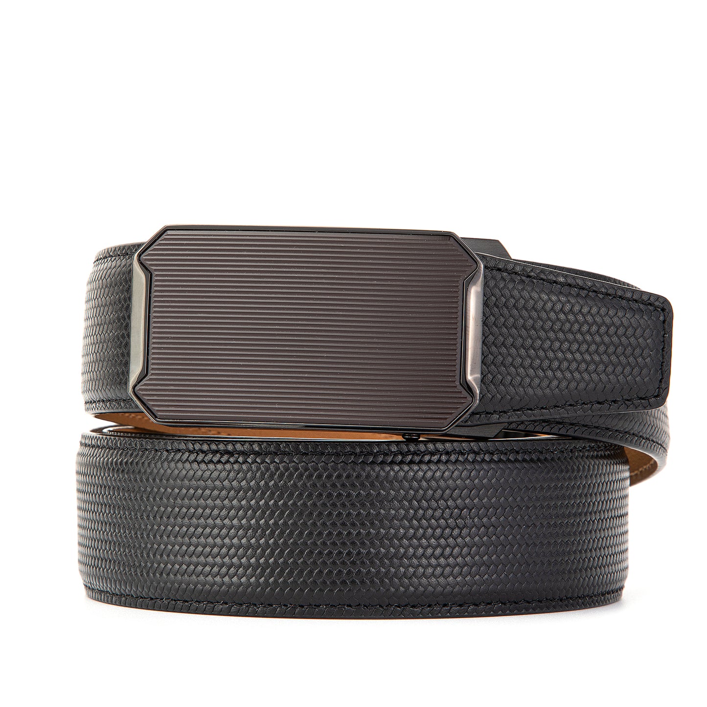Derry Klassischer G¨¹rtel aus Rindsleder mit automatischer Schnalle, Gun Black,