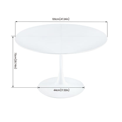 Runder Tisch, 120 cm Durchmesser, mit Eisenbeinen (4-teilig) – Weiß