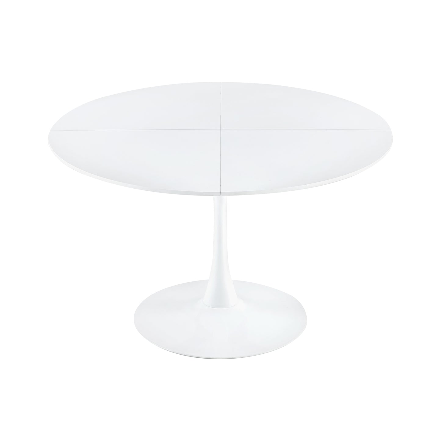 Runder Tisch, 120 cm Durchmesser, mit Eisenbeinen (4-teilig) – Weiß