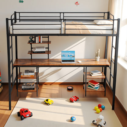 Etagenbett mit Schreibtisch und Bücherregal – Schwarz – ESOFEA
