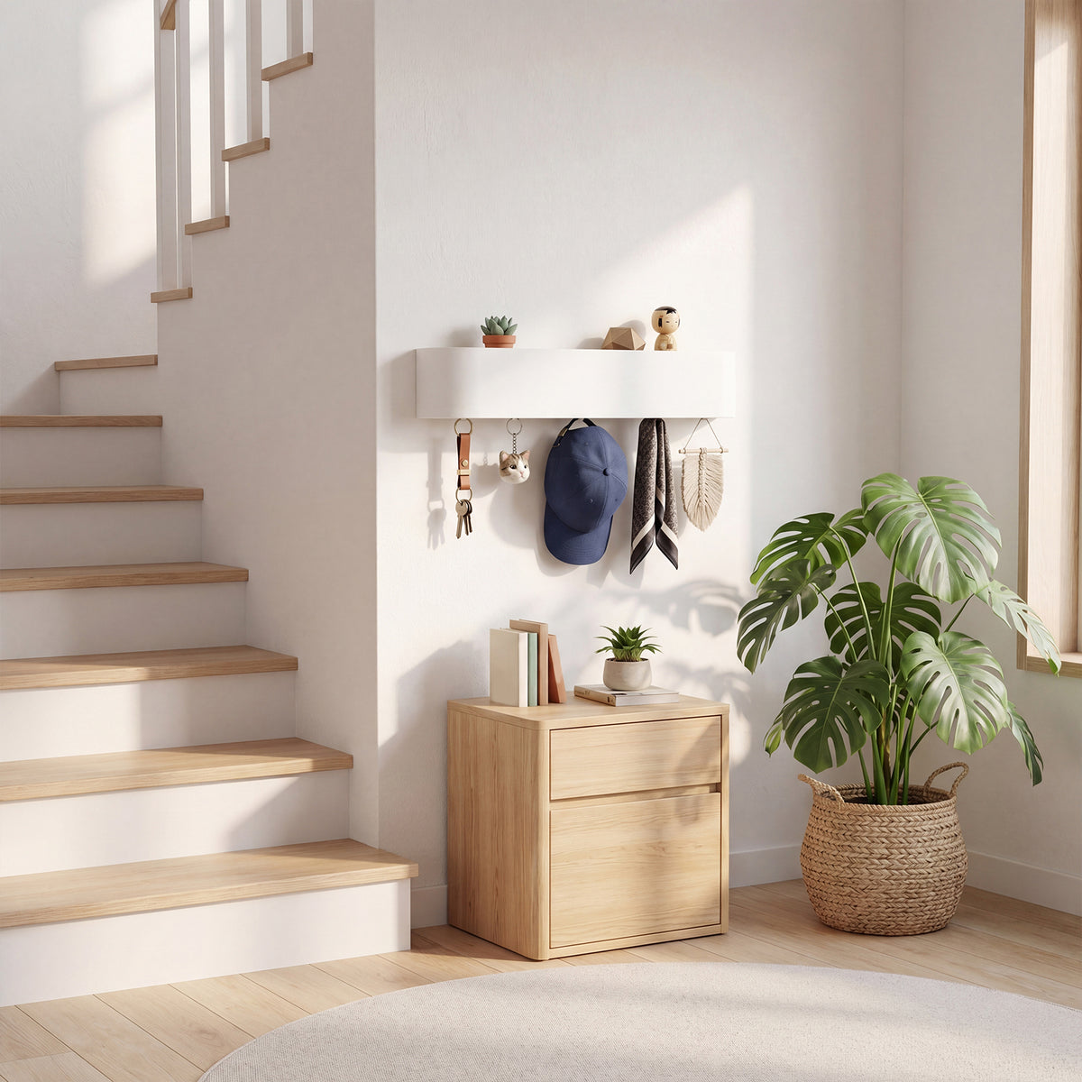 Moderne Wandgarderobe mit verdeckten Wandhaken – Weiß