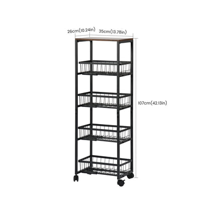 Fünfstöckiges Snackregal für Servierwagen mit Push-Pull-Körben, Schwarz/Weiß – GANDY