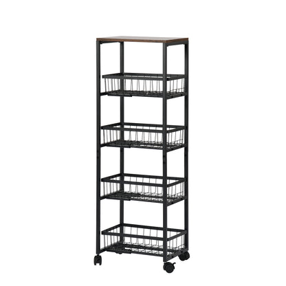 Fünfstöckiges Snackregal für Servierwagen mit Push-Pull-Körben, Schwarz/Weiß – GANDY