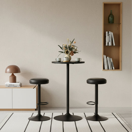 HAZLET Moderne, höhenverstellbare Barhocker mit Fußstützen, 2er-Set – Schwarz