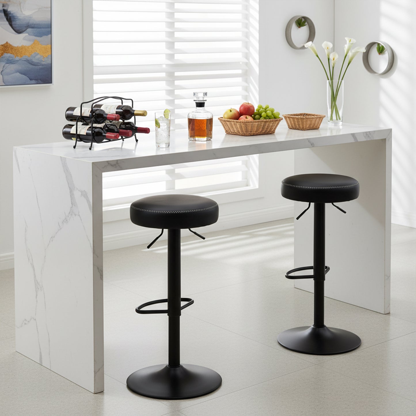 HAZLET Moderne, höhenverstellbare Barhocker mit Fußstützen, 2er-Set – Schwarz