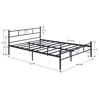 HEART Herzfärmiges Einzel-/Doppelbett aus Metall 94 * 196 cm/143 * 196 cm - Schwarz