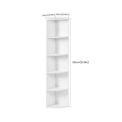 5-stöckiges weißes Eckregal, Fächerdesign, modernes kleines Bücherregal 130 cm – HOBART