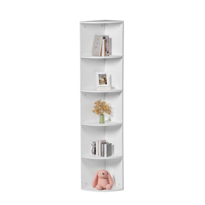 5-stöckiges weißes Eckregal, Fächerdesign, modernes kleines Bücherregal 130 cm – HOBART