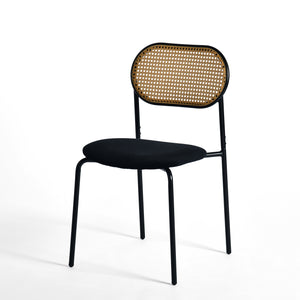 Sitzfläche aus Samt, Rückenlehne Rohrgefleccht/Metal-2er Set Stühle