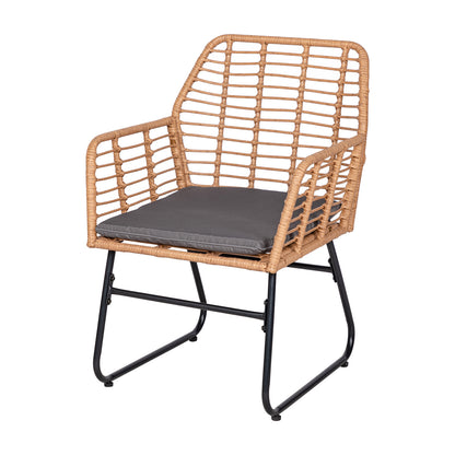 4-teiliges Gartenmöbelset aus geflochtenem Kunststoff – Graue Kissen – 1 Sofa, 2 Sessel, 1 Couchtisch