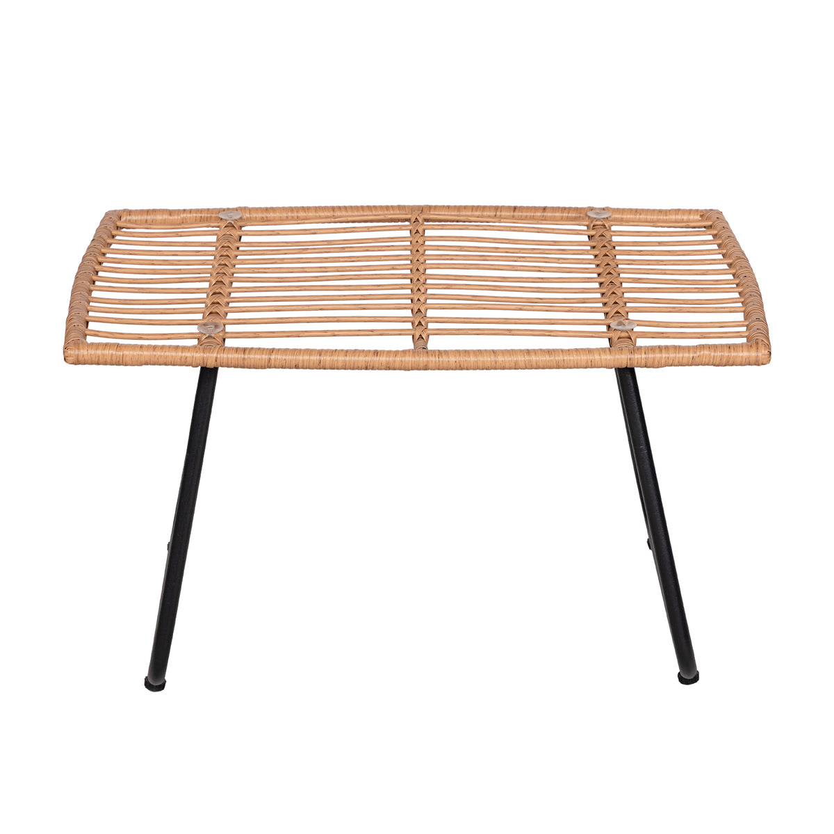 4-teiliges Gartenmöbelset aus geflochtenem Kunststoff – Graue Kissen – 1 Sofa, 2 Sessel, 1 Couchtisch