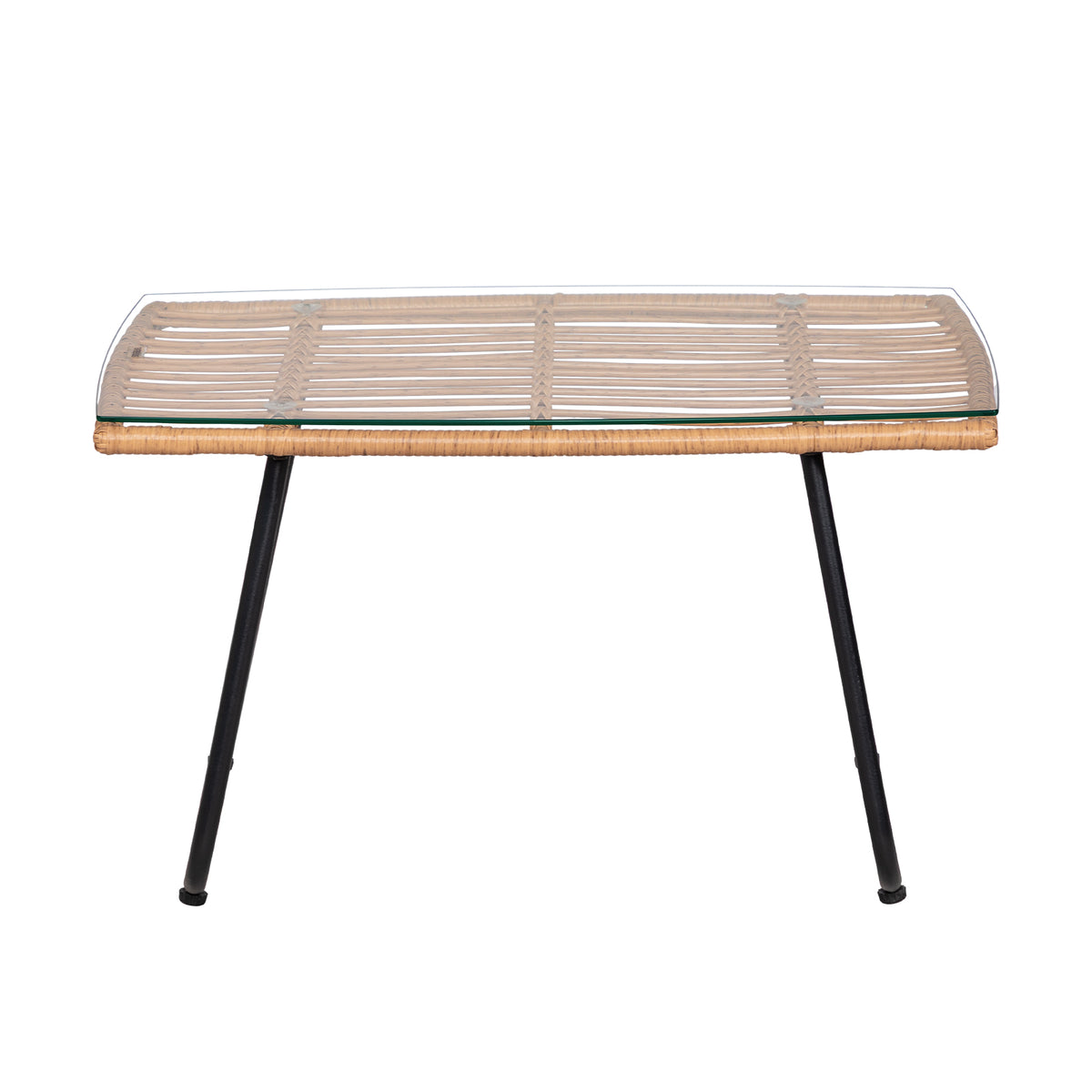 4-teiliges Gartenmöbelset aus geflochtenem Kunststoff – Graue Kissen – 1 Sofa, 2 Sessel, 1 Couchtisch