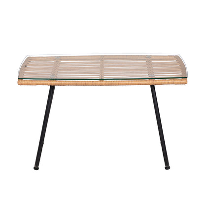 4-teiliges Gartenmöbelset aus geflochtenem Kunststoff – Graue Kissen – 1 Sofa, 2 Sessel, 1 Couchtisch