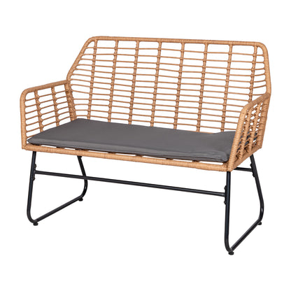 4-teiliges Gartenmöbelset aus geflochtenem Kunststoff – Graue Kissen – 1 Sofa, 2 Sessel, 1 Couchtisch