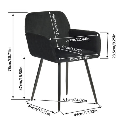 Breiter Esszimmerstuhl mit Samtarmlehnen, Schwarz/Dunkelgrau – KAMELY