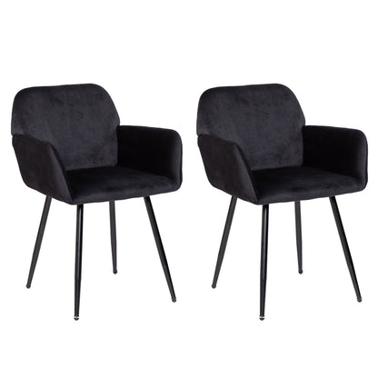 Breiter Esszimmerstuhl mit Samtarmlehnen, Schwarz/Dunkelgrau – KAMELY