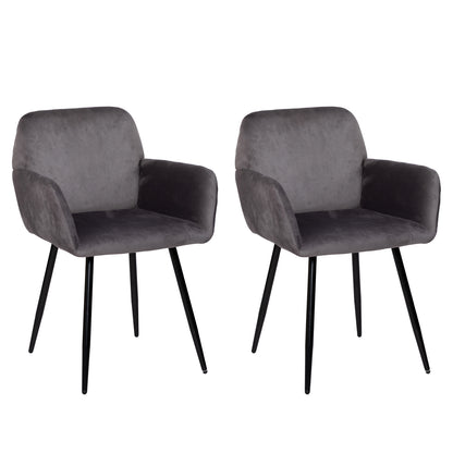 Breiter Esszimmerstuhl mit Samtarmlehnen, Schwarz/Dunkelgrau – KAMELY