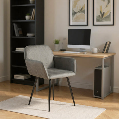 Breiter Esszimmerstuhl mit Samtarmlehnen, Schwarz/Dunkelgrau – KAMELY