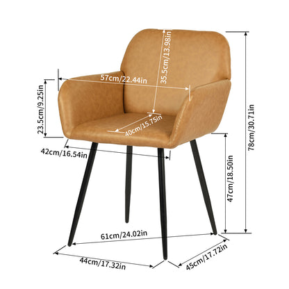 Esszimmerstuhl mit Armlehnen aus PU-Leder, breitem Design und Eisenbeinen, 1/2 Stück – Braun