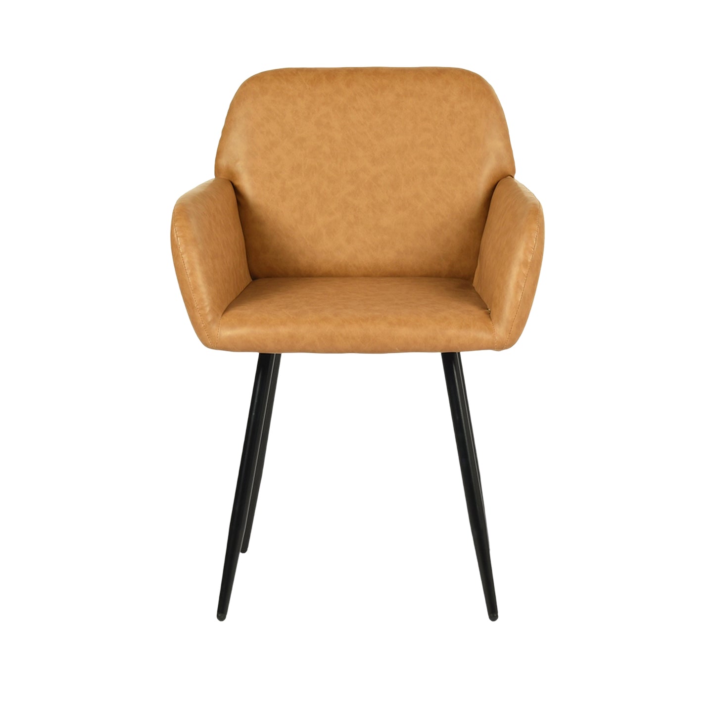 Esszimmerstuhl mit Armlehnen aus PU-Leder, breitem Design und Eisenbeinen, 1/2 Stück – Braun