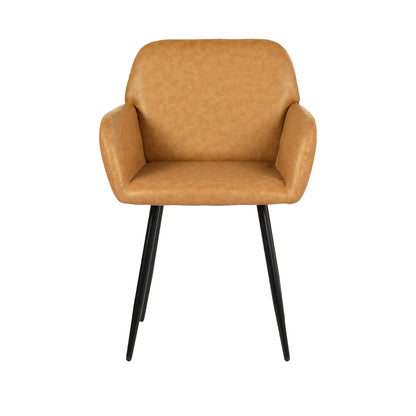 Esszimmerstuhl mit Armlehnen aus PU-Leder, breitem Design und Eisenbeinen, 1/2 Stück – Braun