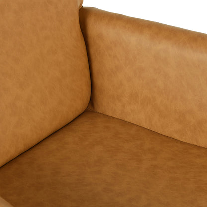 Esszimmerstuhl mit Armlehnen aus PU-Leder, breitem Design und Eisenbeinen, 1/2 Stück – Braun