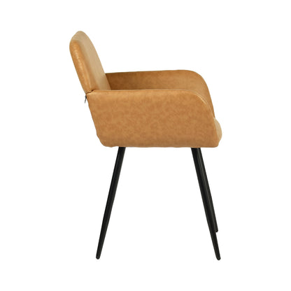 Esszimmerstuhl mit Armlehnen aus PU-Leder, breitem Design und Eisenbeinen, 1/2 Stück – Braun