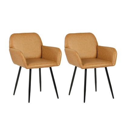 Esszimmerstuhl mit Armlehnen aus PU-Leder, breitem Design und Eisenbeinen, 1/2 Stück – Braun