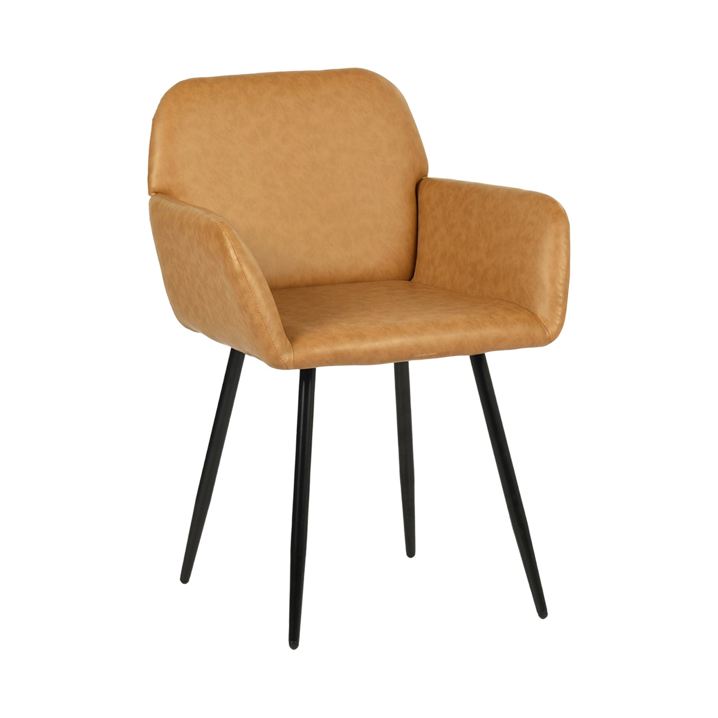 Esszimmerstuhl mit Armlehnen aus PU-Leder, breitem Design und Eisenbeinen, 1/2 Stück – Braun