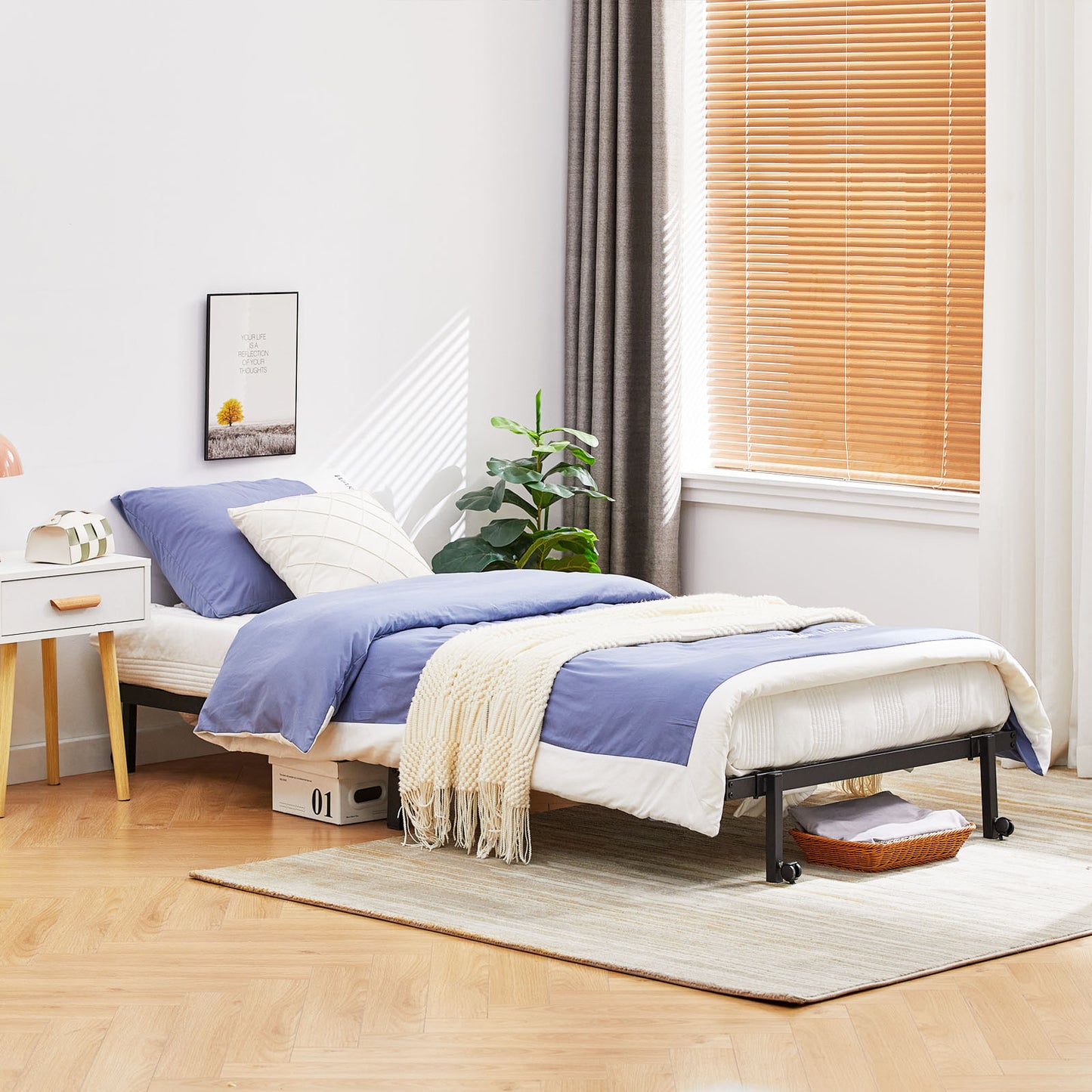 LIA Einzel-/Doppelklappbett aus Metall 94 x 196 cm/143 x 196 cm – Schwarz