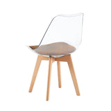 LUCCA Transparenter Stuhl mit Beinen aus Eschenholz und braunem Wildlederkissen