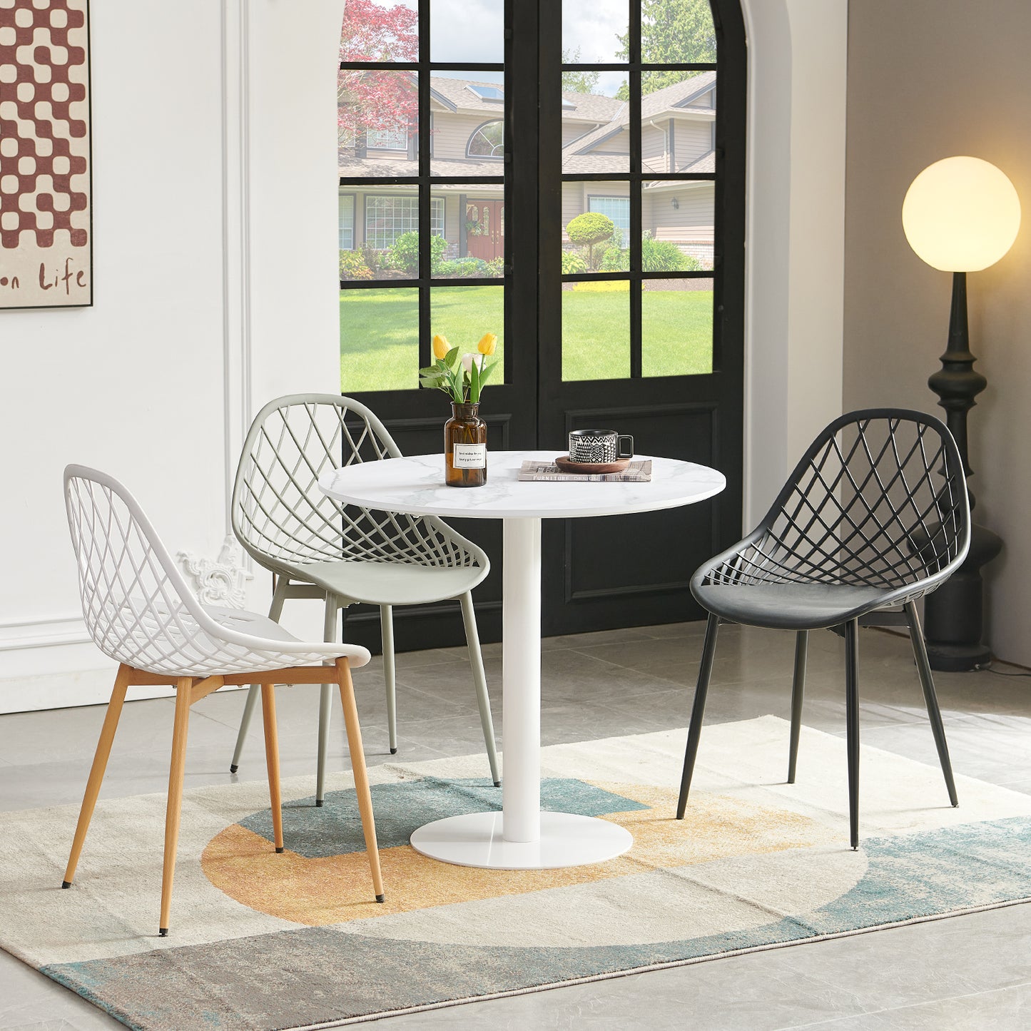 LYMAN Runder Esstisch, 80 cm, Weiß/Schwarz