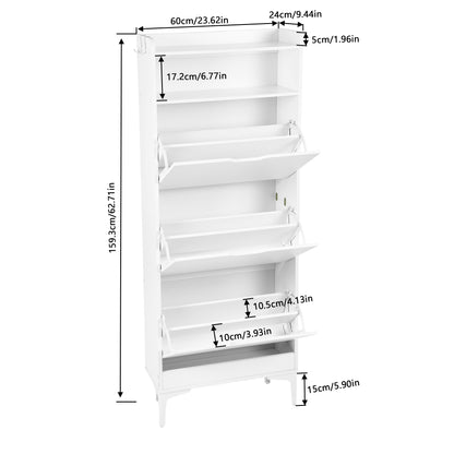 MELVIN Schuhschrank mit 3 Fächern, Schuhregal, 60 x 159,3 cm – MDF, Weiß