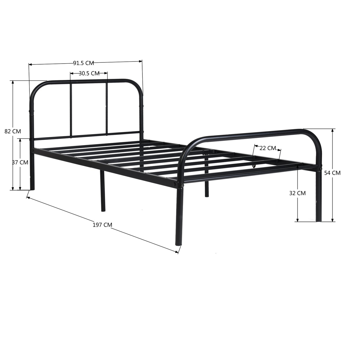 MILO Einzel-/Doppelbett aus Metall 94 * 196 cm/143 * 196 cm - Schwarz