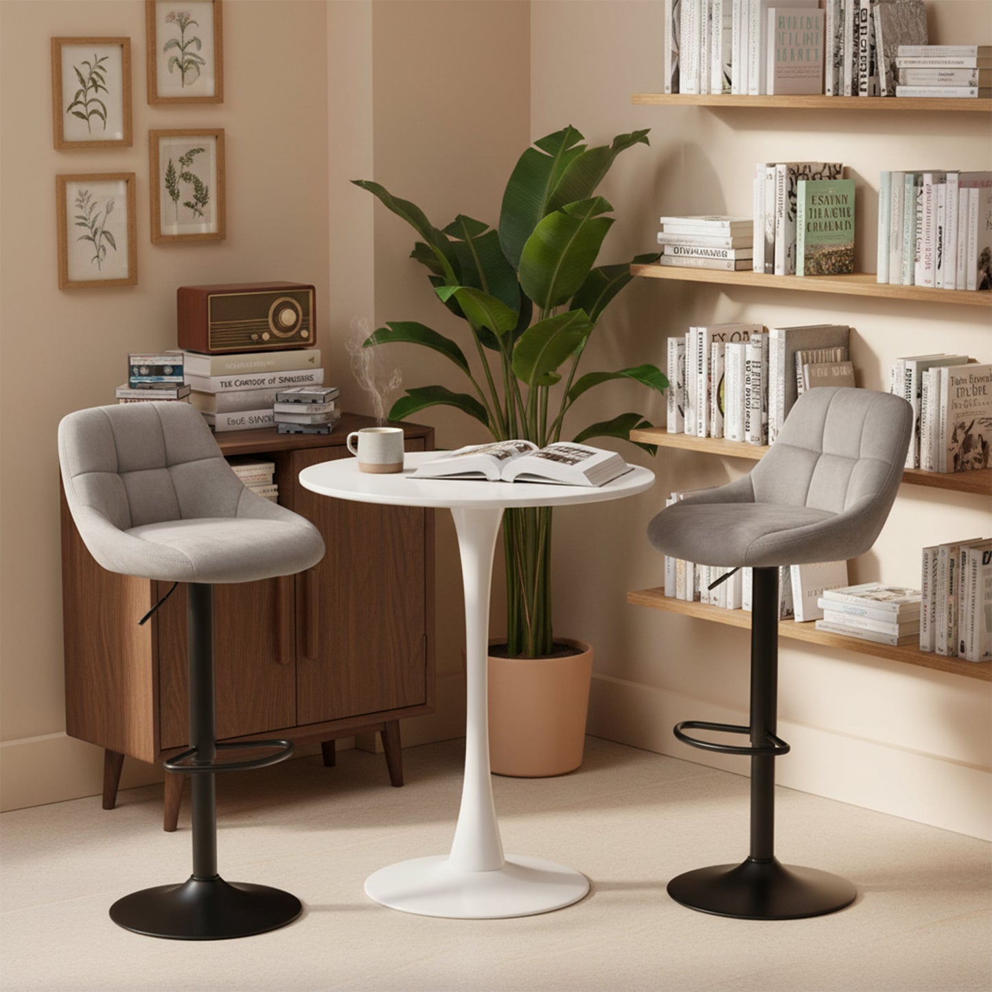 OLIVET Moderner, verstellbarer Barstuhl aus Samt, 2er-Set – Grau