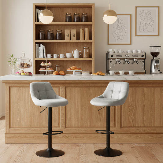 OLIVET Moderner, verstellbarer Barstuhl aus Samt, 2er-Set – Grau