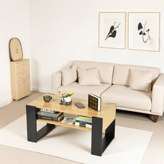 Couchtisch mit Regalen, Goldene Eiche - OWENS