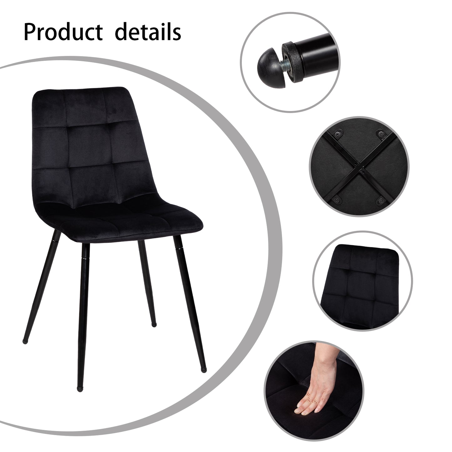 Armloser Esszimmerstuhl mit Stoffbezug und schwarzen Eisenbeinen – Schwarz/Grau/Braun