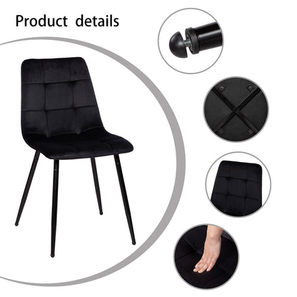 Armloser Esszimmerstuhl mit Stoffbezug und schwarzen Eisenbeinen – Schwarz/Grau/Braun