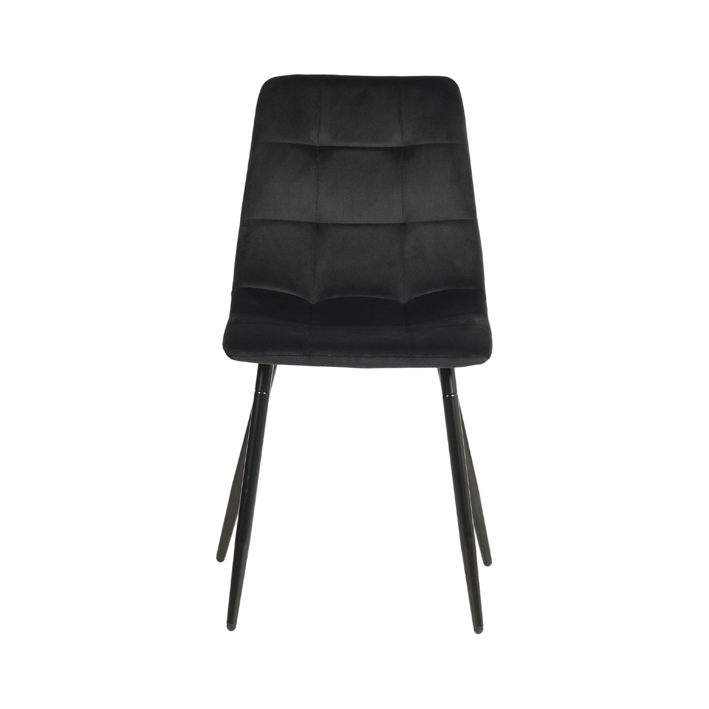 Armloser Esszimmerstuhl mit Stoffbezug und schwarzen Eisenbeinen – Schwarz/Grau/Braun