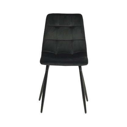 Armloser Esszimmerstuhl mit Stoffbezug und schwarzen Eisenbeinen – Schwarz/Grau/Braun