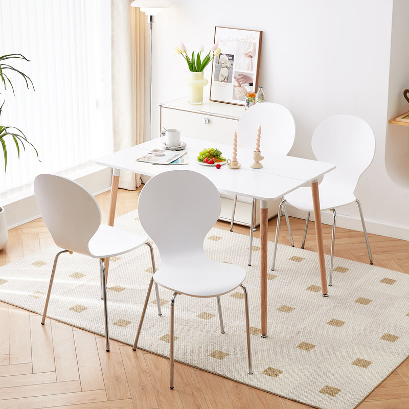PAVIA 4-teiliges Esszimmer-Set, Stuhl mit Rückenlehne, Metallbeine, weißer Esszimmerstuhl, Esszimmerstuhl, Küchenstuhl, Wohnzimmer