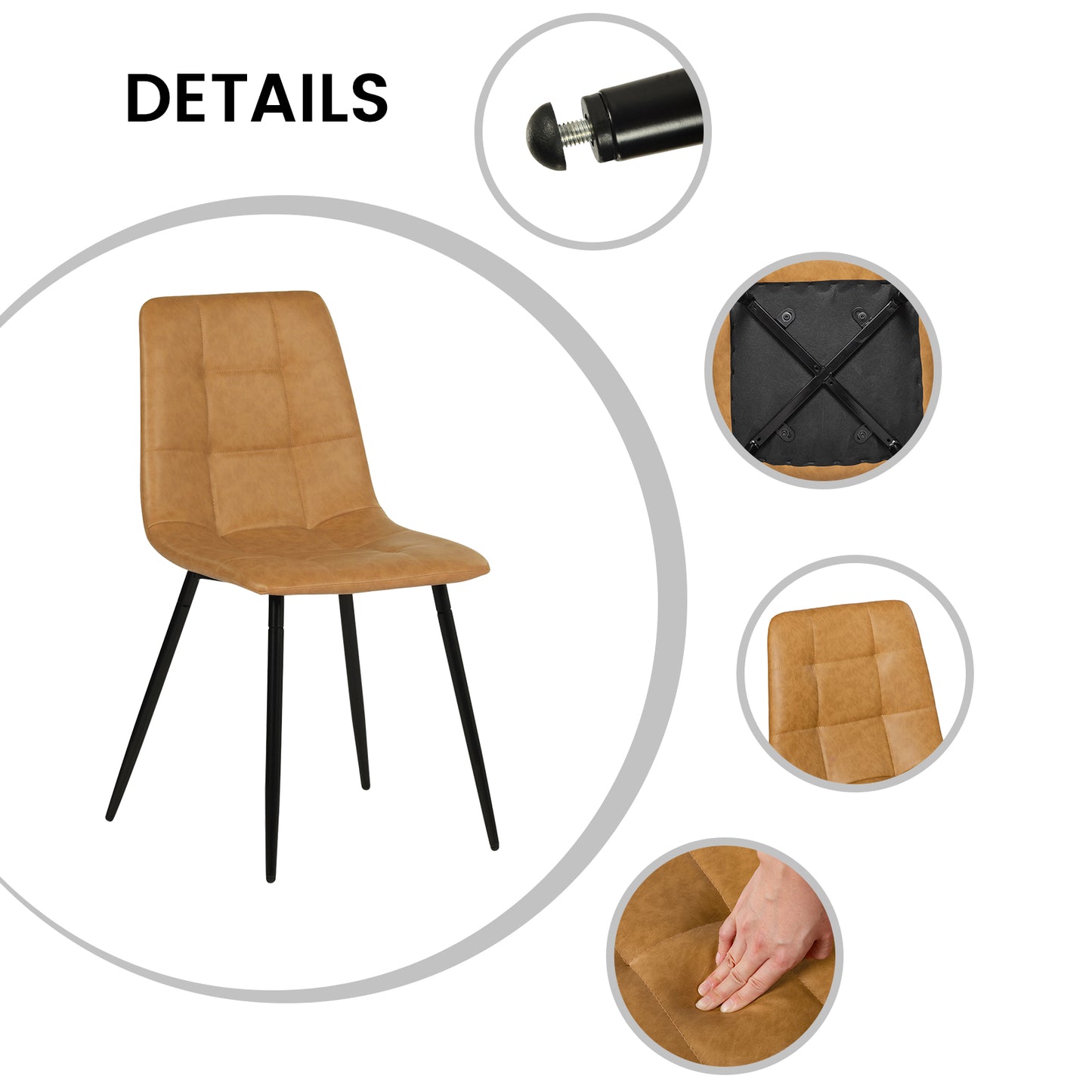 Armloser Esszimmerstuhl mit Stoffbezug und schwarzen Eisenbeinen – Schwarz/Grau/Braun