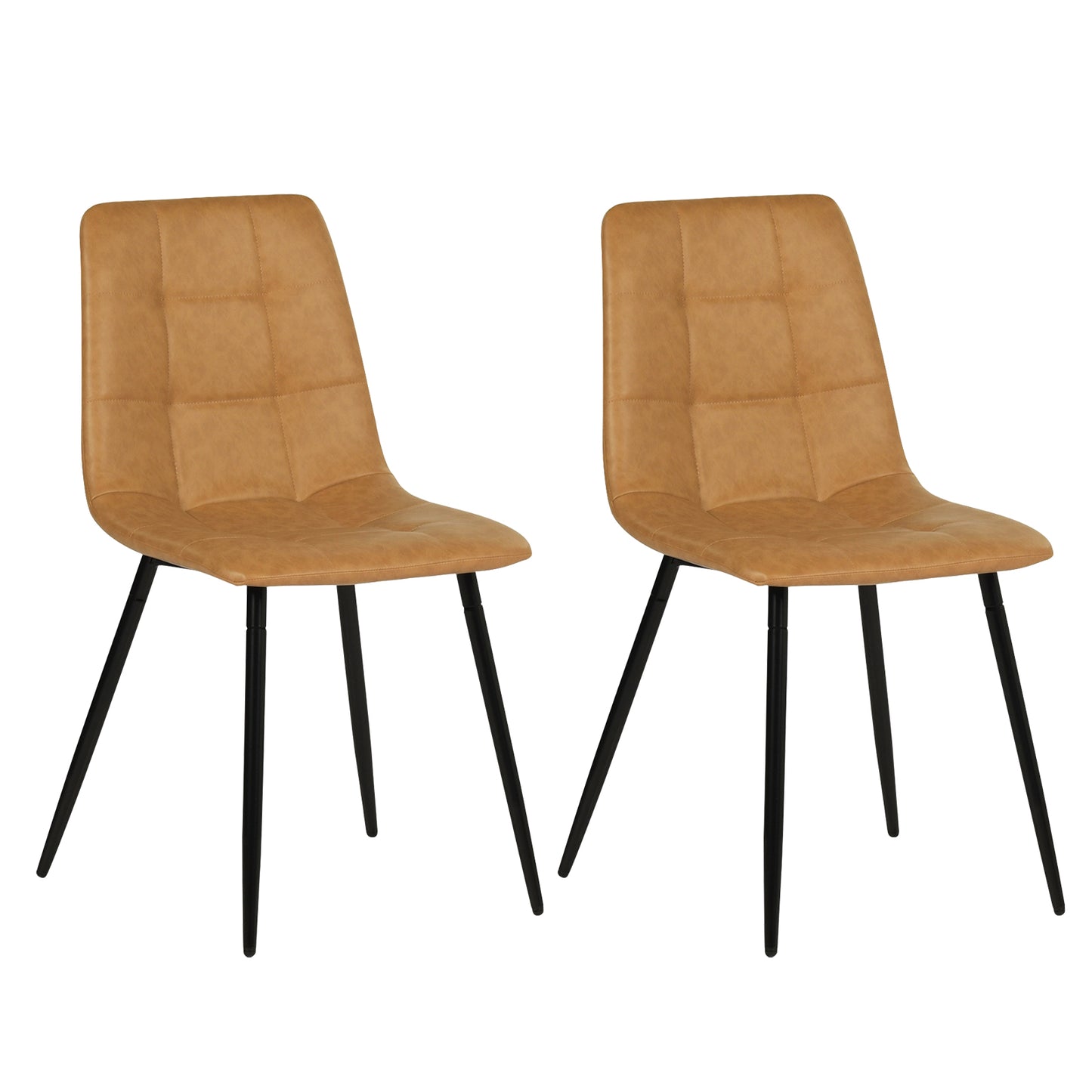 Armloser Esszimmerstuhl mit Stoffbezug und schwarzen Eisenbeinen – Schwarz/Grau/Braun